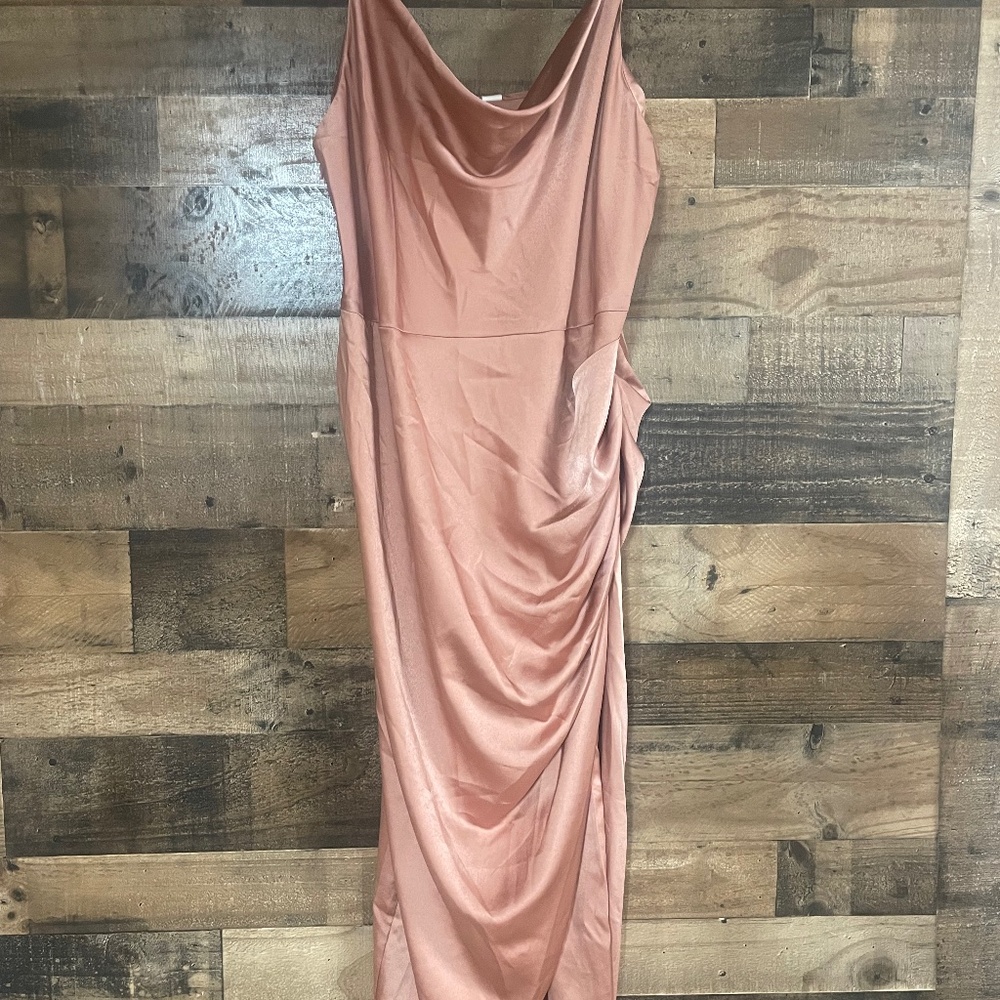 Satin Spaghetti Strap Cowl Neck Wrap Party Cami Dress
